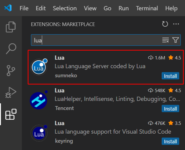 VS Code Extension Menu